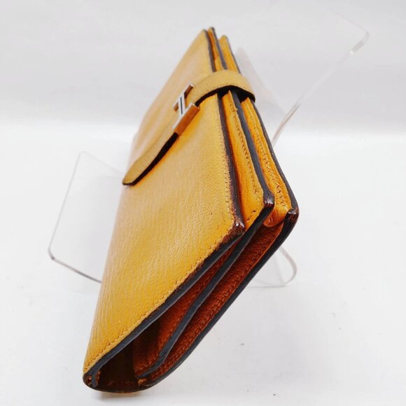 $2995 Authentic HERMES Made in FRANCE Unisex Orange Gold Leather Long Wallet - Picture 7 of 12